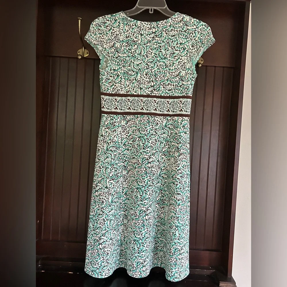 Y2K BCBGMAXAZRIA Babydoll Dot Print Dress Brown Teal Preppy Indie Sleeze Size M - Picture 8 of 12
